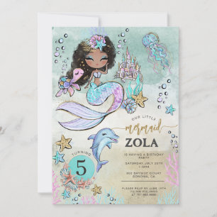 Black Mermaid Editable Under The Sea 5th Birthday Invitation