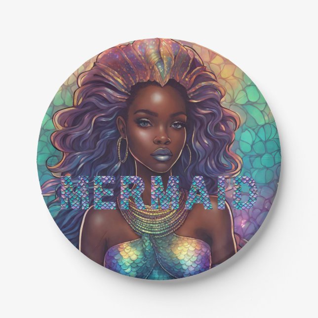 Black Mermaid for birthday parties Paper Plates (Front)
