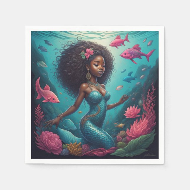 black mermaid ocean  napkins (Front)