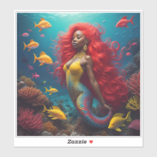 Black Mermaid Orange hair Sticker