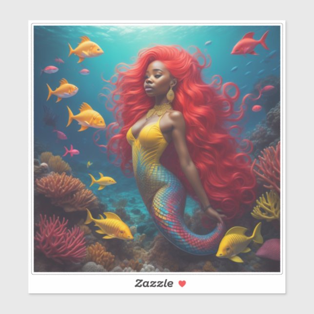 Black Mermaid Orange hair Sticker (Sheet)