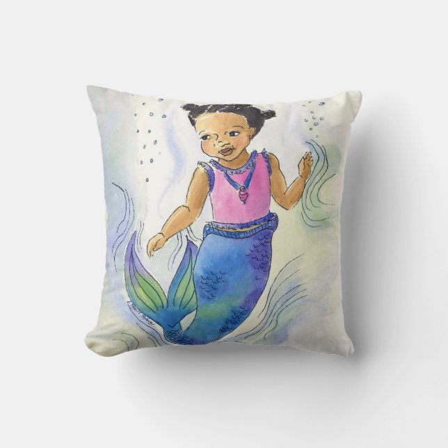 Black Mermaid Princess pillow for girls (Front)