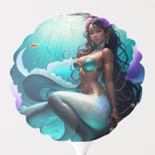 Black Mermaid Princess Teal Purple Underwater Balloon