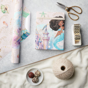 Black Mermaid Princess Under the Sea Wrapping Paper
