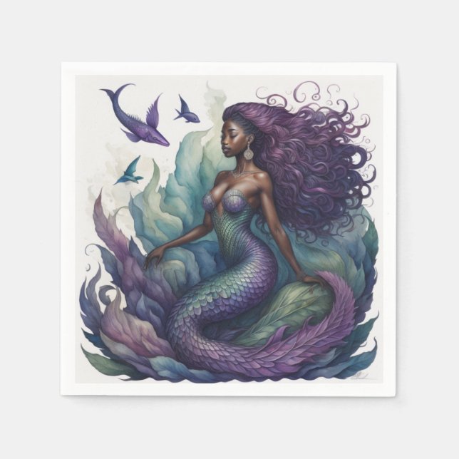 Black Mermaid Purple Napkins (Front)