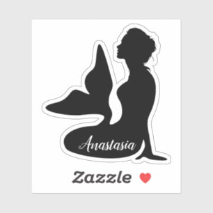 Black Mermaid Silhouette Custom Name Sticker