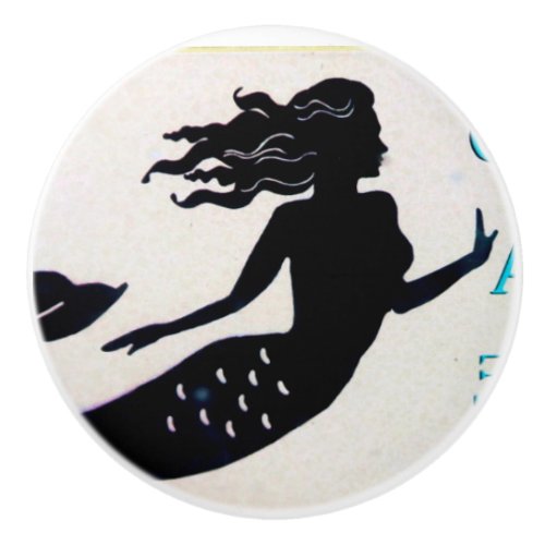 Black mermaid silhouette Thunder_Cove Ceramic Knob