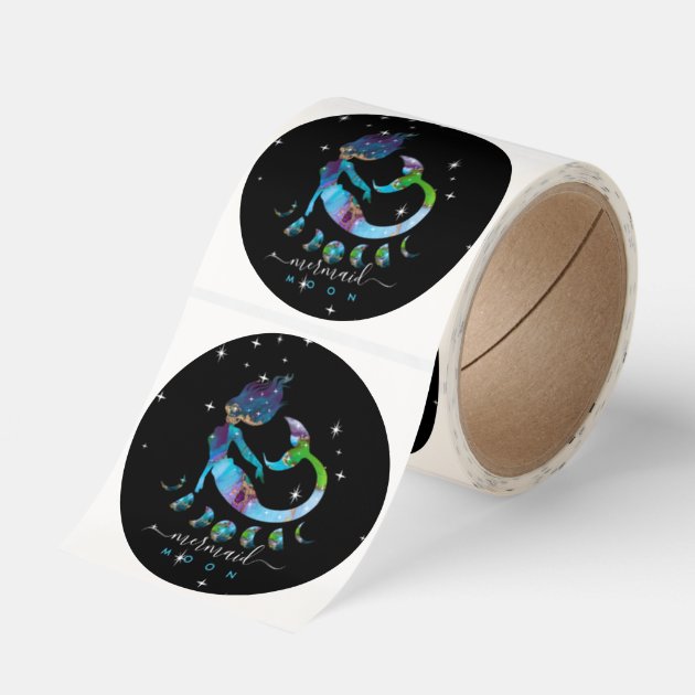 Black Mermaid Stars moon spiritual zodiac Classic Round Sticker