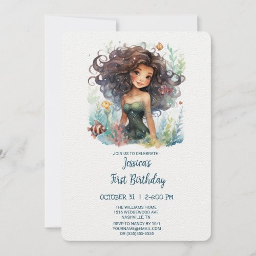 Black Mermaid Under the Sea Birthday Invitation