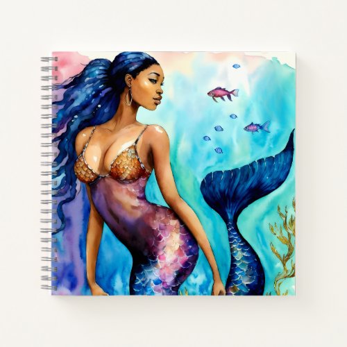 Black Mermaid Watercolor Art Notebook