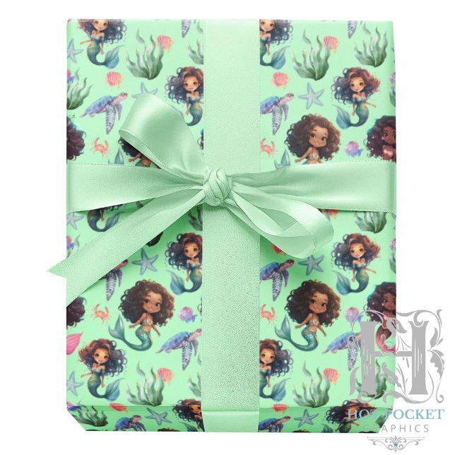 Black Mermaid Wrapping Paper in Green (Creator Uploaded)