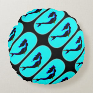 black mermaids swimming round pillow