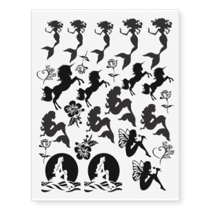 Black Mermaids, Unicorns, Rose, Tropical Flowers o Temporary Tattoos