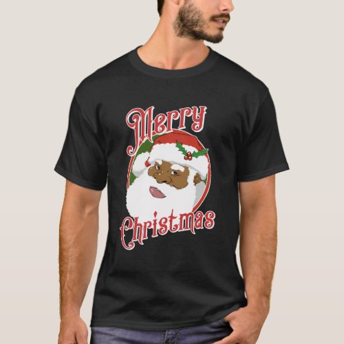 Black Merry African American Santa Claus T_Shirt