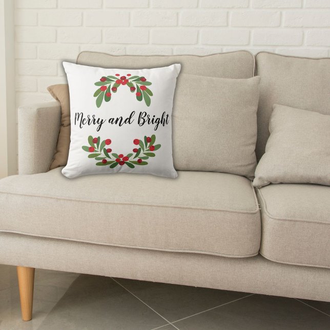 Black Merry and Bright Mistletoe Holiday Throw Pillow (Creator Uploaded)