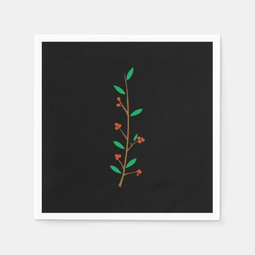 Black Merry Botanical Berry Branch Holiday Party Napkins