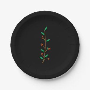 Black Merry Botanical Berry Branch Holiday Party Paper Plates