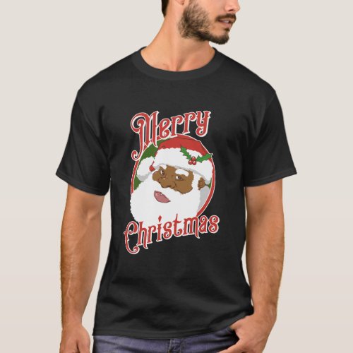Black Merry Christmas African American Santa Claus T_Shirt