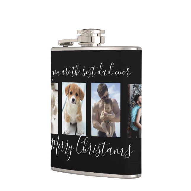 Black Merry Christmas Best Dad Ever Photo Collage  Flask (Left)