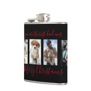 Black Merry Christmas Best Dad Ever Photo Collage Flask