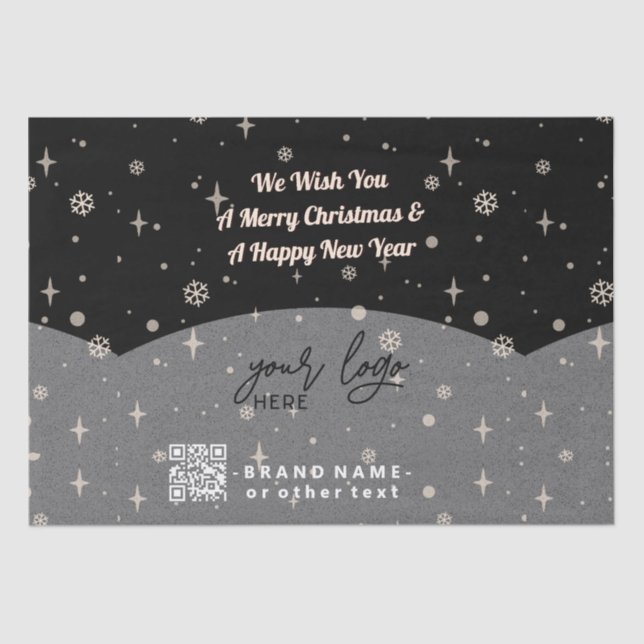 Black Merry Christmas Business Logo QR code Tissue Paper (Front)