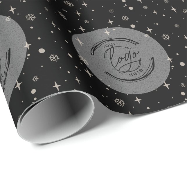 Black Merry Christmas Business Logo Snowflake Wrapping Paper (Roll Corner)