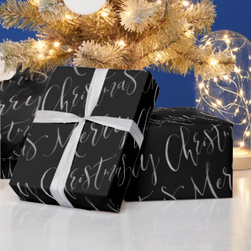 Black Merry Christmas Calligraphy Holiday Wrapping Paper
