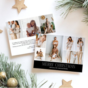 BLACK Merry Christmas CHIC 9 Collage Multi-Photo Holiday Card