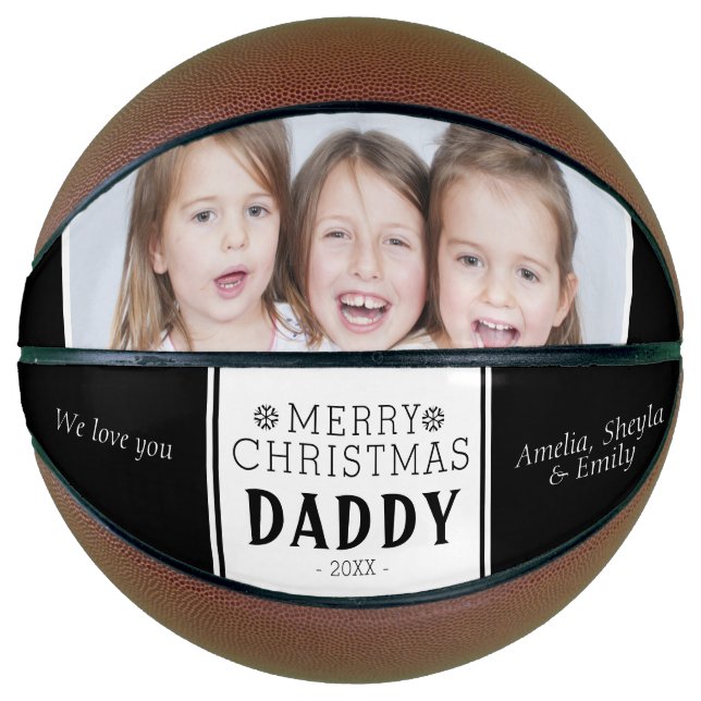 Black Merry Christmas Daddy Photo Basketball (Front)