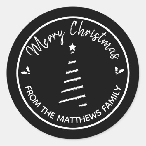 Black Merry Christmas From Custom Name Sticker