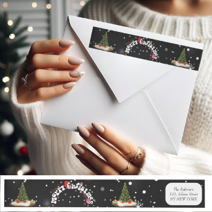 Black Merry Christmas Graffiti Return Address Wrap Around Label
