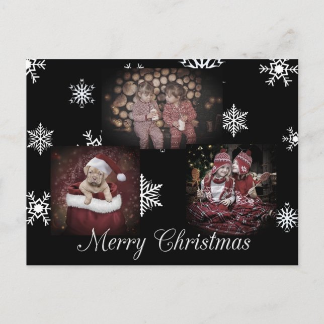Black Merry Christmas Personalized Photo Postcard (Front)