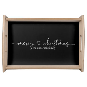 Black Merry Christmas Personalized Serving Tray