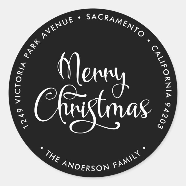 Black Merry Christmas Return Address Labels (Front)