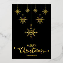 Black Merry Christmas Snowflakes Gold