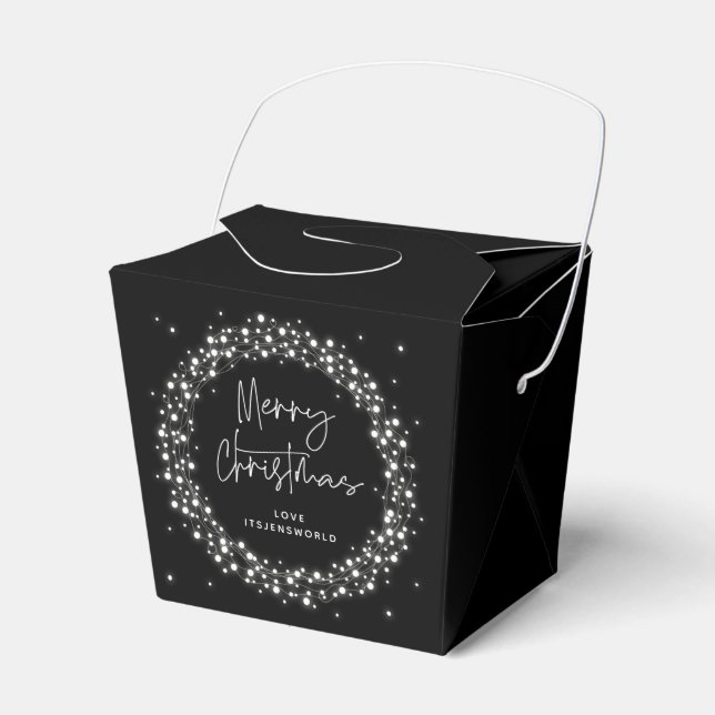 Black Merry Christmas Sparkling Lights Favor Boxes (Front Side)