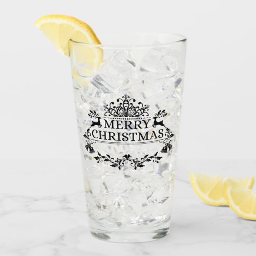 Black Merry Christmas Word Art Glass Tumbler