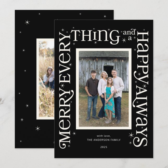 Black Merry Everything and a Happy Always  Holiday Card (Front/Back)