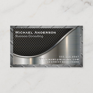 Black Mesh and Metal   Steel Border Business Card