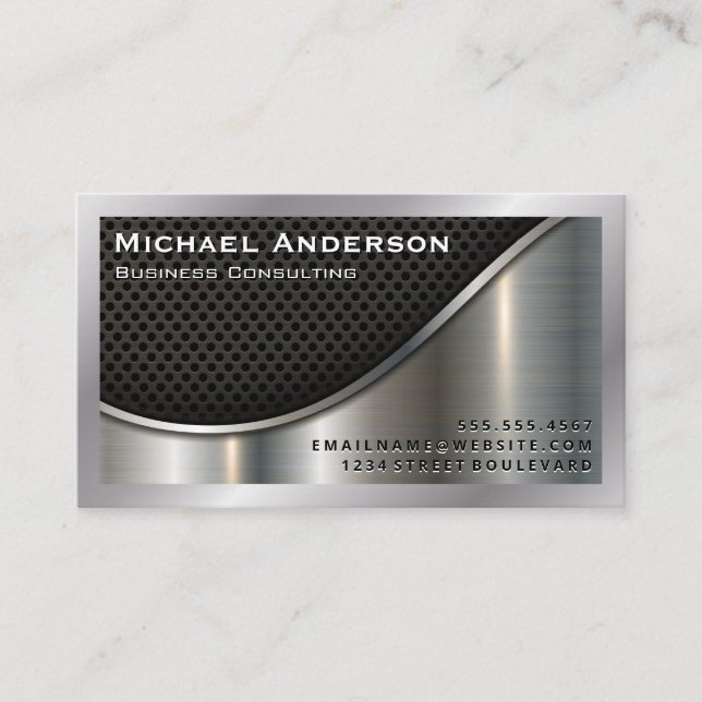 Black Mesh and Metallic Aluminum Business Card (Front)