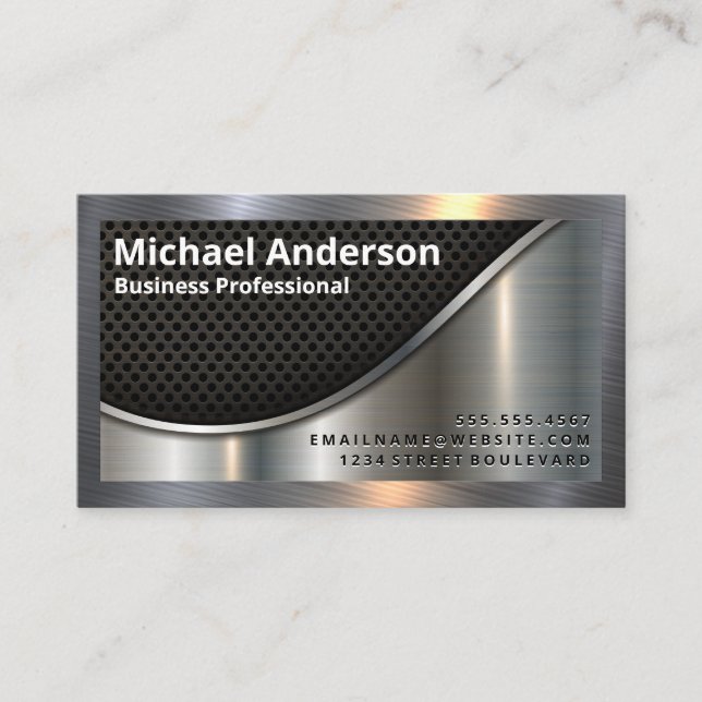 Black Mesh and Metallic Border Business Card (Front)