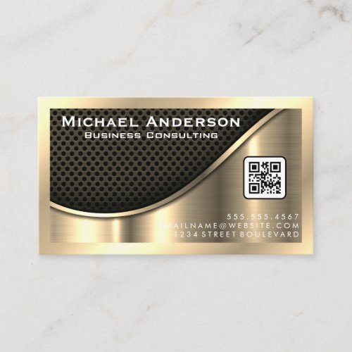 Black Mesh and Metallic Gold  QR Code Business Card