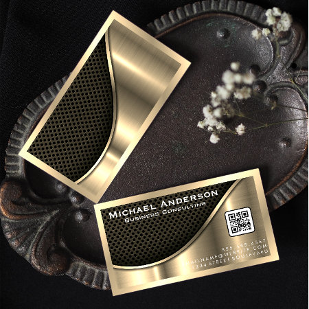 Black Mesh And Metallic Gold | Qr Code Business Card