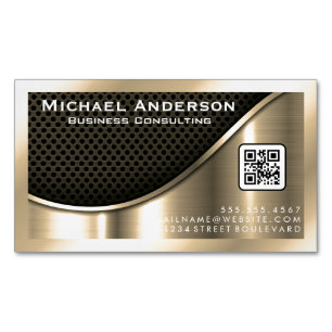 Black Mesh and Metallic Gold   QR Code Business Card Magnet