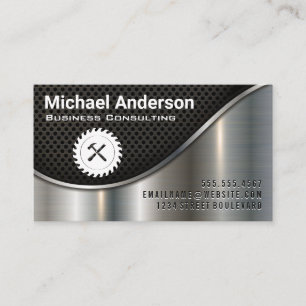 Black Mesh and Metallic Saw and Hammer Business Card