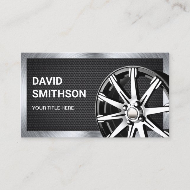 Black Mesh Chrome Car Alloy Wheel Rim Mechanic Business Card (Front)