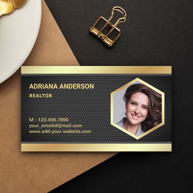 Black Mesh Gold Foil Real Estate Photo Realtor Business Card (Creator Uploaded)