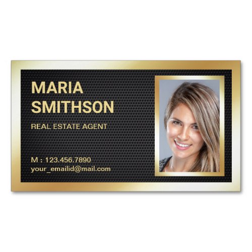 Black Mesh Gold Foil Real Estate Realtor Photo Business Card Magnet