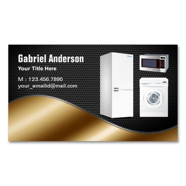 Black Mesh Gold Home Appliances Repair Business Card Magnet (Front)