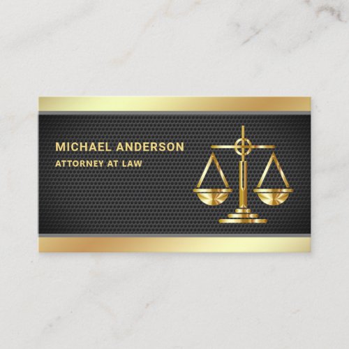 Black Mesh Gold Justice Scale Lawyer Attorney Business Card